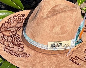 Morgan Wallen Concert Wide Brimmed Cowgirl Hat, Detailed Hand Burned Cowboy hat for Women, Personalized to order - Miss Never Do No Wrong