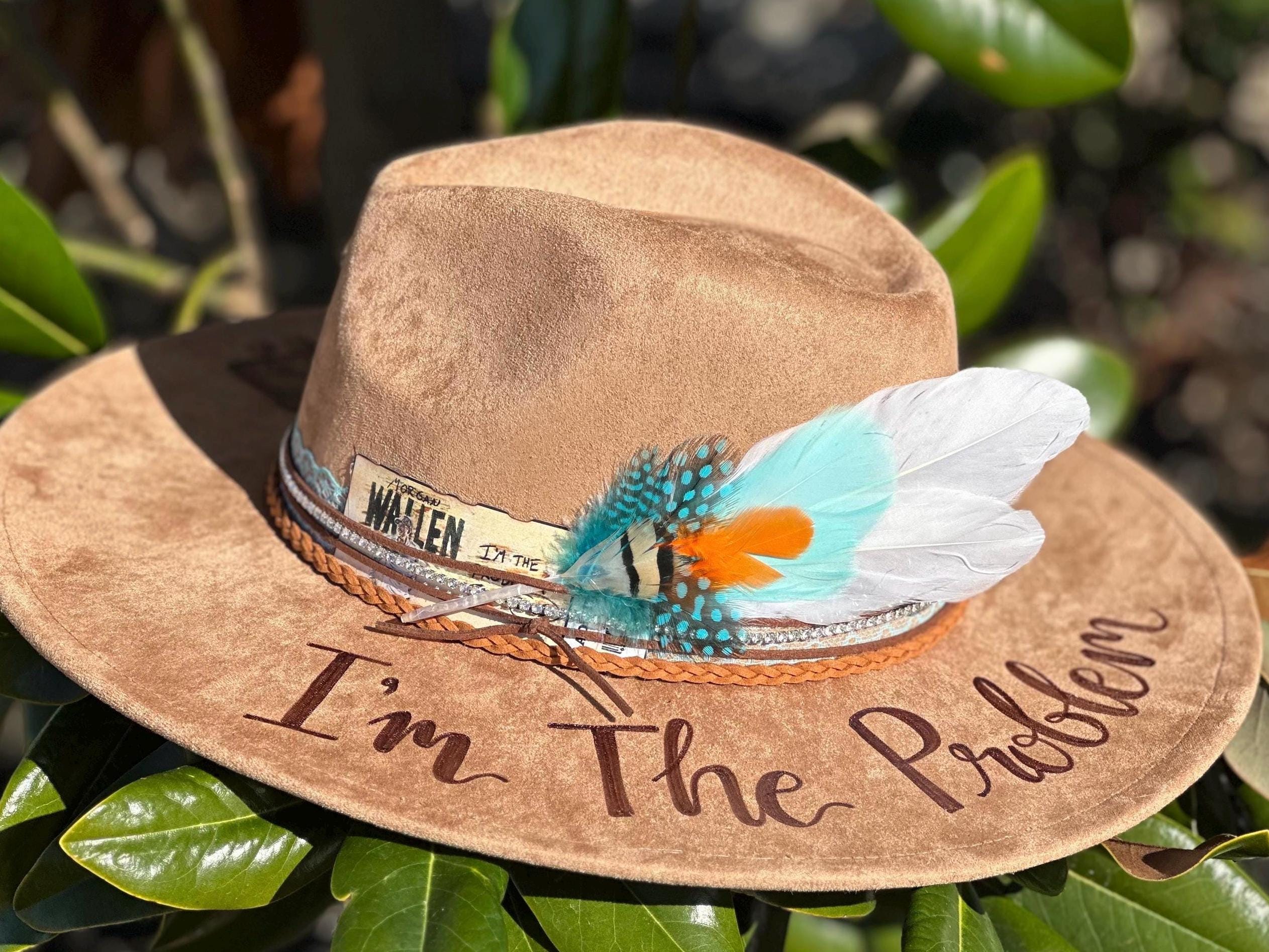 Morgan Wallen - Somebody\'s Problem Cream Suede Cowboy Hat with Gold Chain Trim Embroidered Morgan Wallen Somebody main image 3