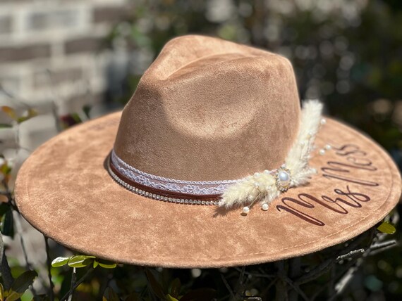Wedding Custom Hand Burned Wide Brimmed Cowgirl Hat - Etsy display picture 2