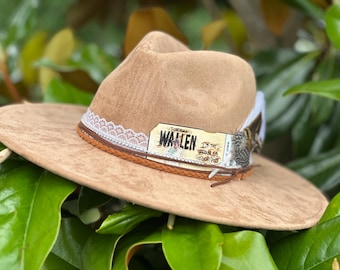 Custom Concert Ticket Fedora: Vegan Suede Western Hat with Feathers
