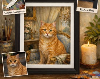 Custom Hand-Painted Royal Pet Portrait, Regal Dog Cat Art, Bridgerton Style Pet Painting, Framed Memorial Gift