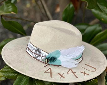 Lainey Wilson Concert Hat with 4x4xU Song Title and Lainey Wilson ticket stub, Custom Cowgirl Hat: Wide Brim Boho Western Cowboy Fedora