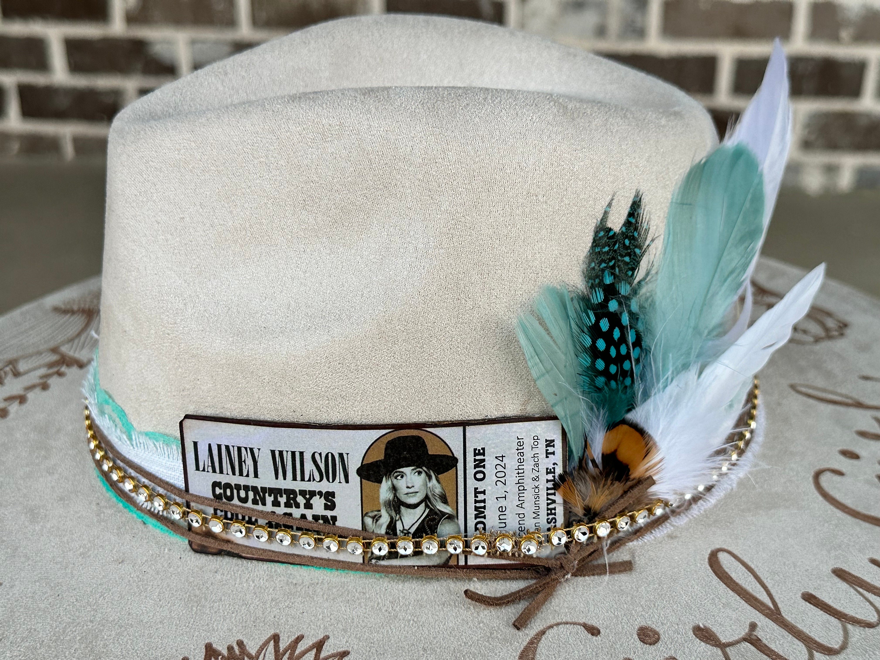 Hats with store words on them