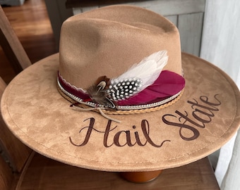 MSU Hail State Cowgirl Hat - Custom hand-burned Cowboy hat, college game day fedora