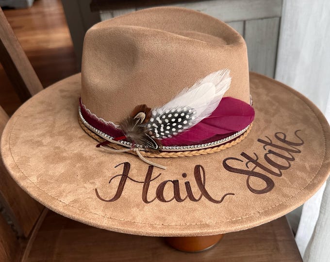 MSU Hail State Cowgirl Hat - Custom hand-burned Cowboy hat, college game day fedora