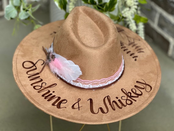 Hand engraved Tan Felt Western Hat with Lace Trim ✨NEW✨ engraved cowhide hat just landed on the website  main image 4