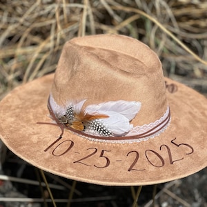 Wedding Custom hand burned wide brimmed cowgirl hat image 6