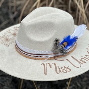 Custom hand burned wide brimmed cowgirl hat - Megan Moroney Concert Hat