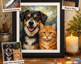 Custom Hand-Painted Pet Portrait, Dog Cat Memorial Art, Acrylic Painted Photo, Framed Pet Loss Gift, Ready to Hang