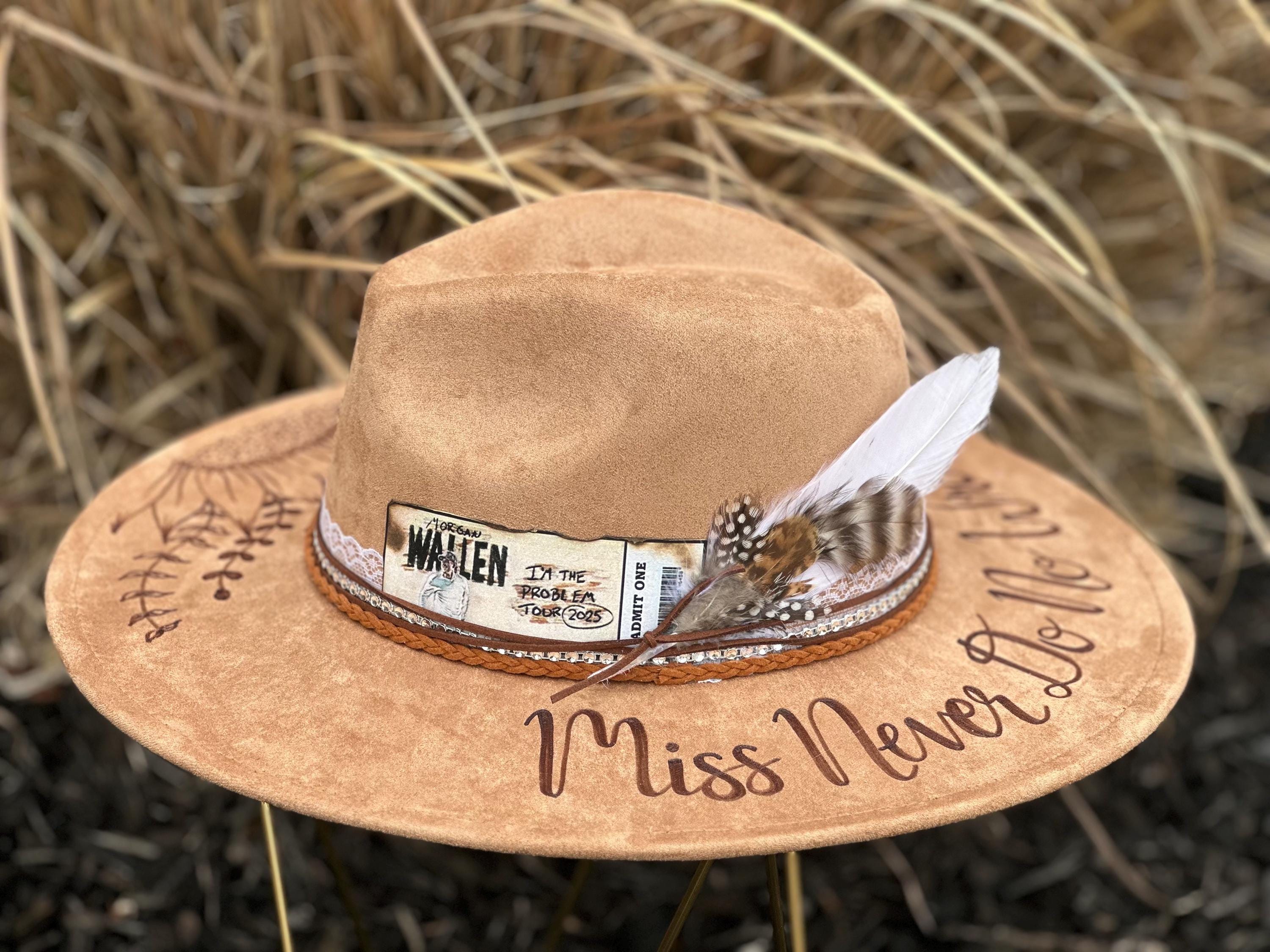 Morgan Wallen - Somebody\'s Problem Cream Suede Cowboy Hat with Gold Chain Trim Embroidered Morgan Wallen Somebody main image 2