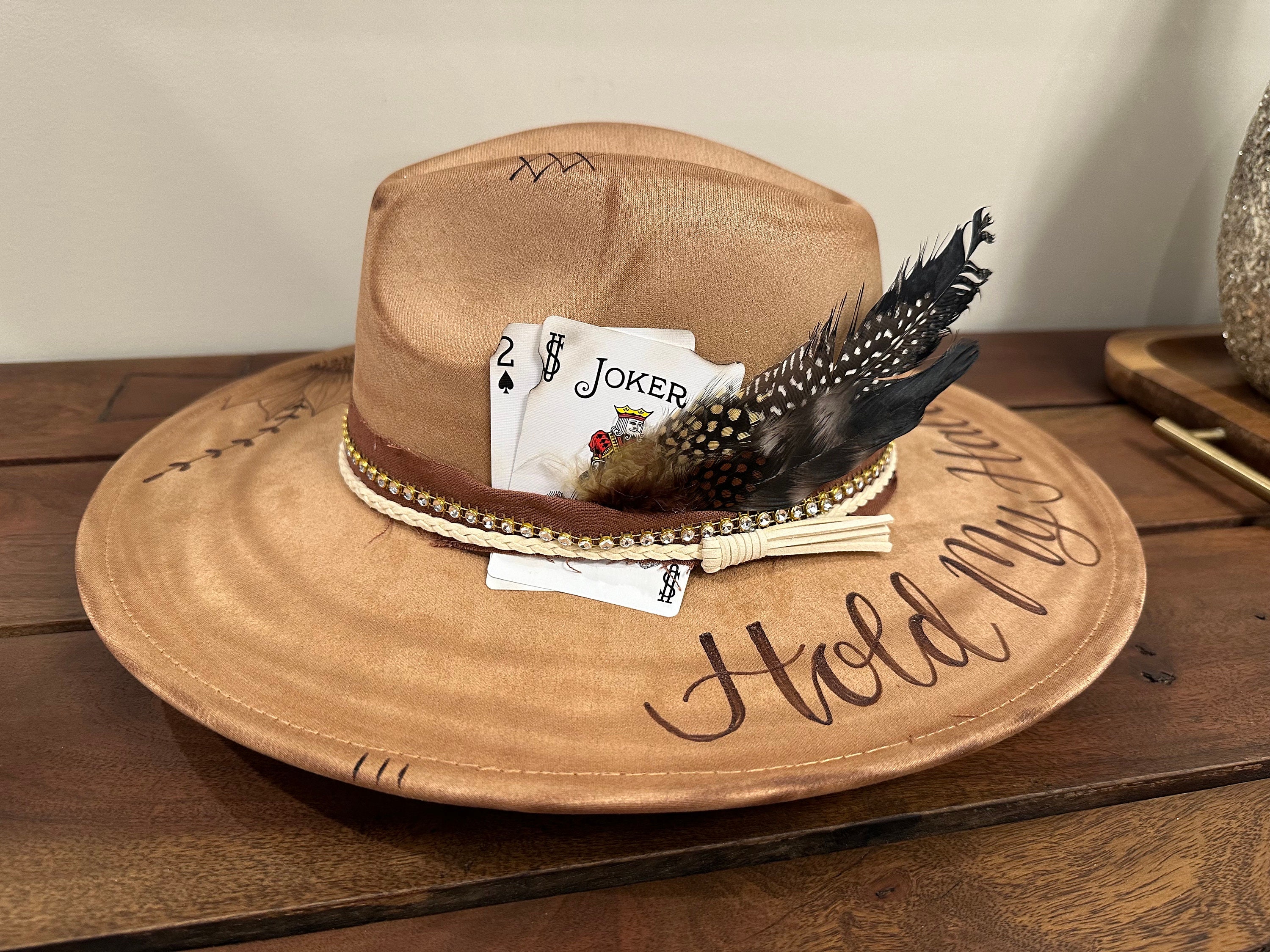 Hold My Halo Custom Hand Burned Wide Brimmed Cowgirl Hat With Cards and Matchbox Etsy