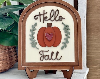Hello Fall Pumpkin Interchangeable SMALL Arched Sign /Fall Interchangeable Signs