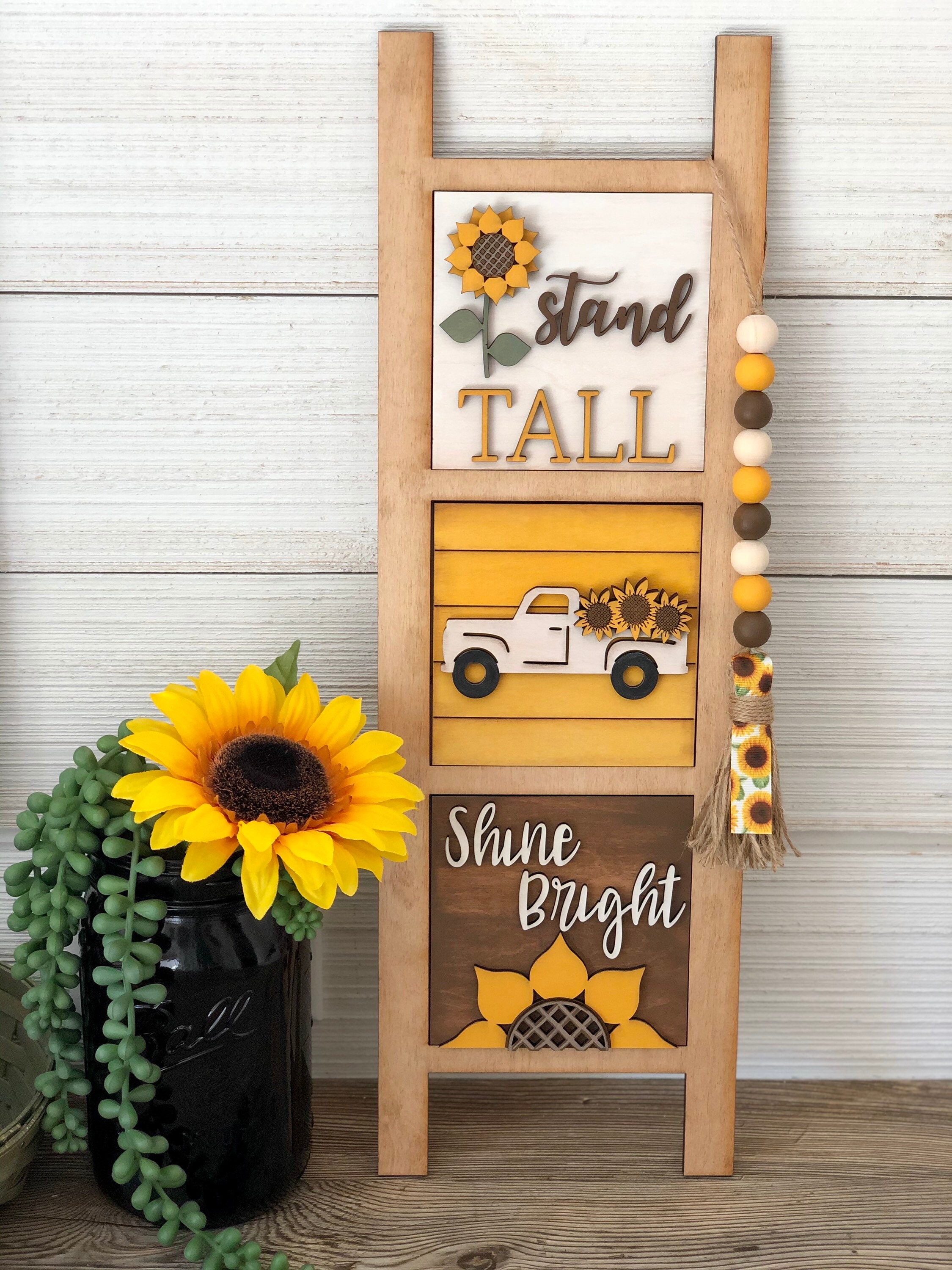 Sunflower Interchangeable Ladder / Tiered Tray Decor / 3D Signs / Far…