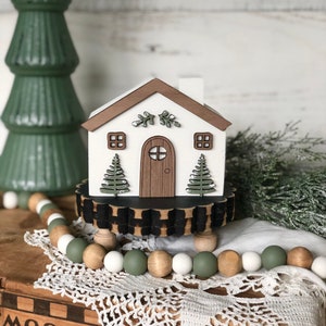 White Winter Whimsical Cottage / Chunky Shelf Sitter
