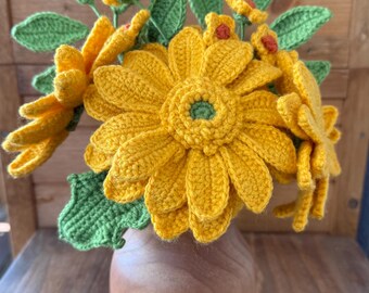 Crochet Yellow Flower Bouquet - Vase Included
