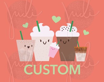 Custom - Illustrated Cafe Drink Characters - Digital Downloads - 2 Characters
