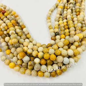 AAA Fossil Coral Beads 6MM 8MM | Smooth Round Natural Gemstone Strand 15&quot; | Jewelry Making & Beading Supplies | Healing Stone Bulk