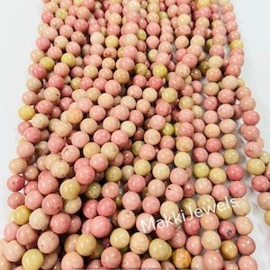 Pink Rhodonite Gemstone Beads: 6MM & 8MM Round, 15&quot; Strand