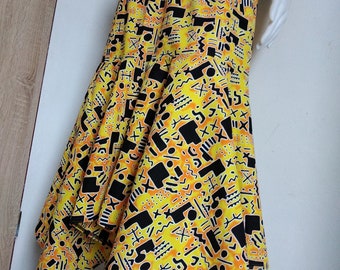 African skirt asymmetric, yellow ankara skirt, african print skirt, African skirt size M L XL, skirt bogolan, long African skirt, wax print