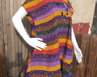 African dress purple, african print dress, short maxi dress L XL, above knee dress asymmetrical, ankara dress purple wax print dress