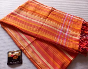 Tanzaniaanse kikoy-sinaasappel, Afrikaanse kikoi-sinaasappel, katoenen pareo, Afrikaanse sarong, Afrikaanse kikoy gestreept, Afrikaanse kikoy-stof, kikoy