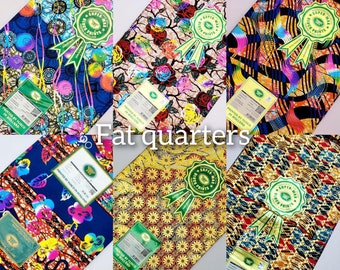 Fat quarters 6 pieces of african fabric, Vlisco prints fat quarters, ankara fabric fat quarters, dutch wax fabric 6 fat quarters gold prints