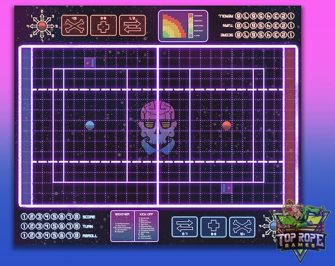 Synthwave Rubber Play Mat for Use in Blood Bowl / Combination Board for