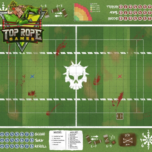 Pitch / Rubber Play Mat / Combination Board for use in Blood Bowl Standard AND 7's - two in one