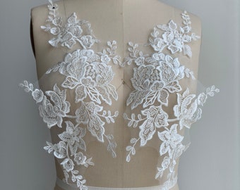 Bridal Lace Applique Floral Soft Wedding Motif Ivory Lace Applique Trim 1 Pair