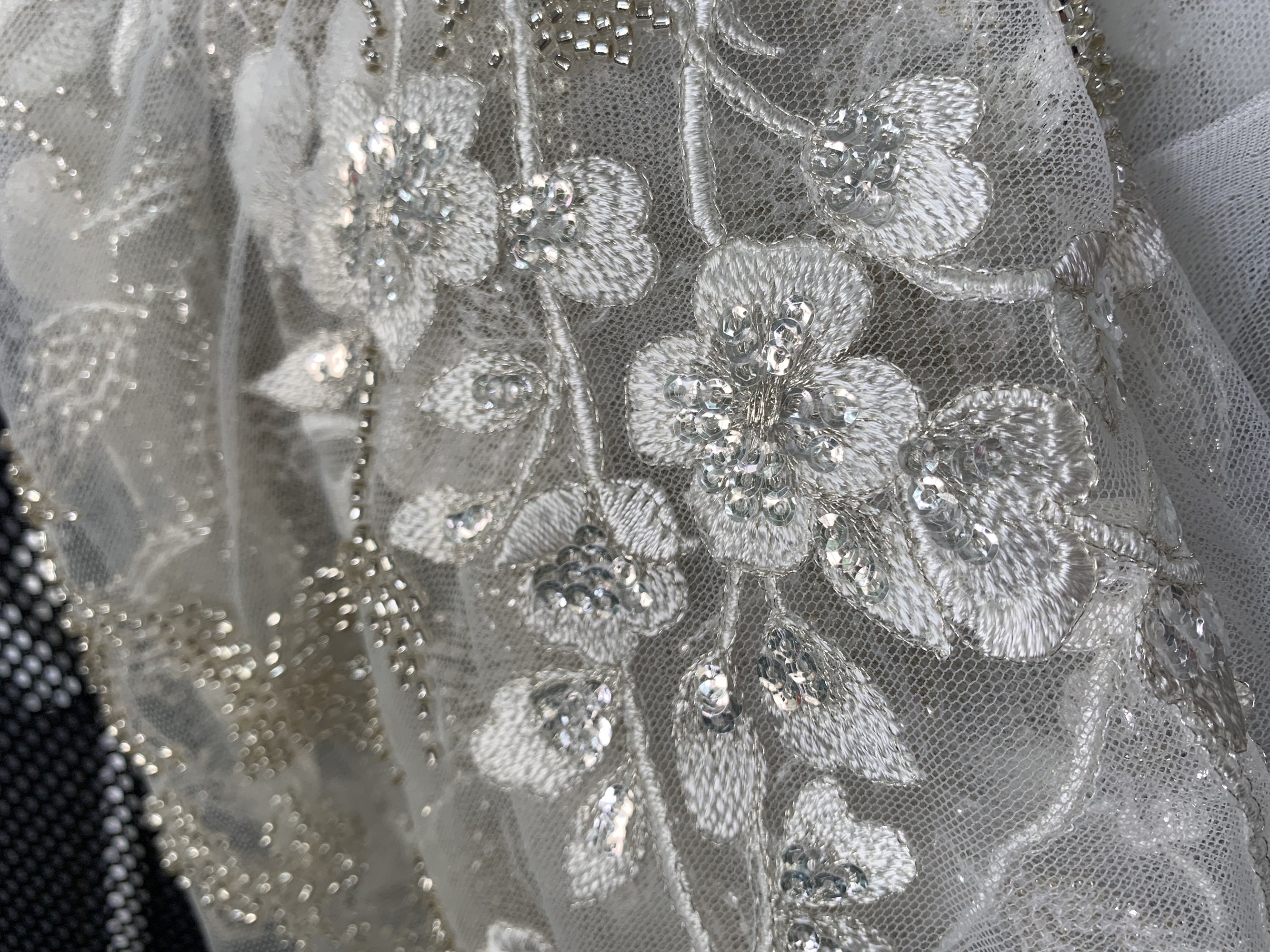 Exquisite Silver Thread Embroidered Fabric Silver Beaded Light Etsy