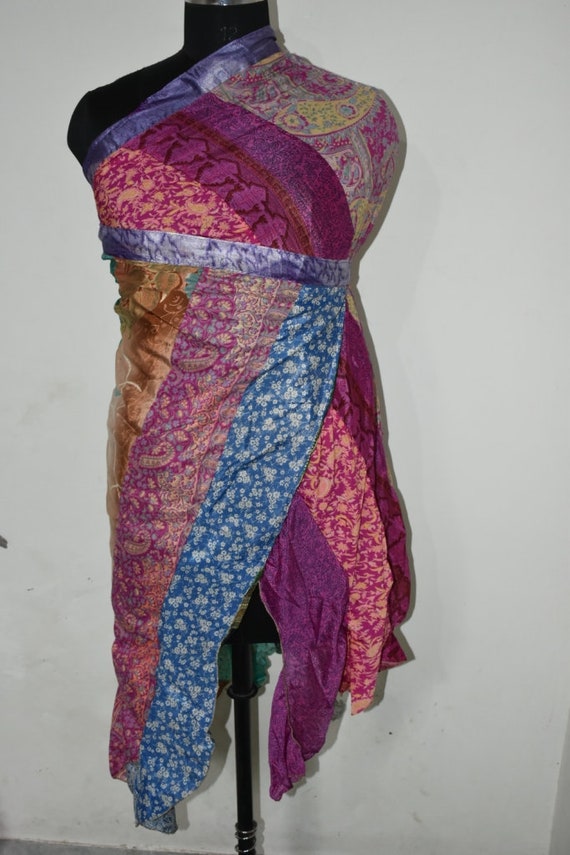 Patchwork Skirt Indian Silk Sari Knee Length Boho Wear