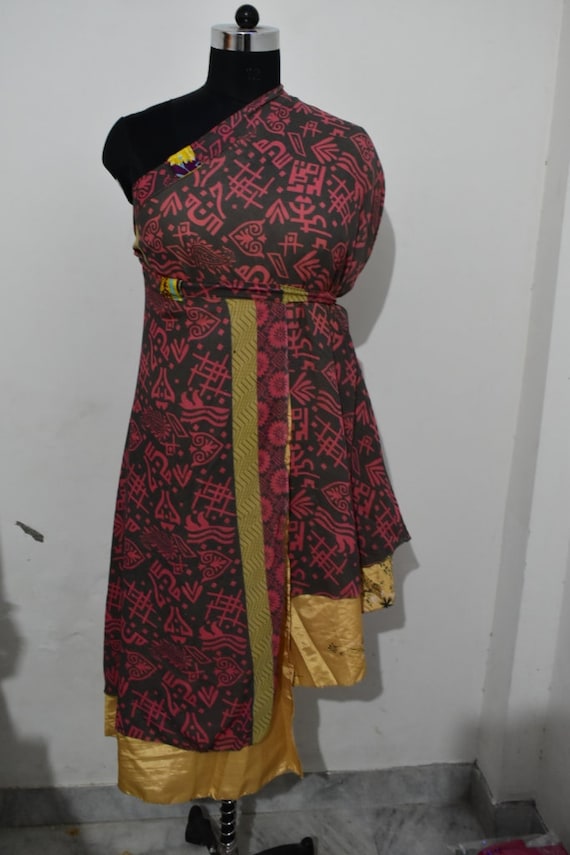 Patchwork Skirt Indian Silk Sari Knee Length Boho Wear