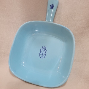 Vintage Mid Century Cronin Blue Tulip Ceramic Casserole Skillet