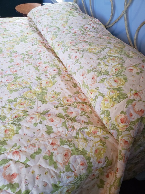 Vintage Sears Full Quilted Peachy Rose Bedspread