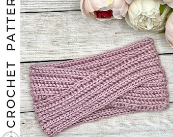 Embry Ear Warmer Crochet PATTERN, PDF Ear Warmer Crochet Pattern, Crochet Headband, Crochet Ear Warmer, Ear Warmer Pattern,Womens Head Wrap