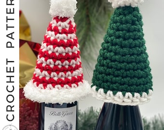 Holiday Wine Bottle Hat Crochet PATTERN, Wine Bottle Topper Crochet Pattern, Wine Bottle Santa Hat