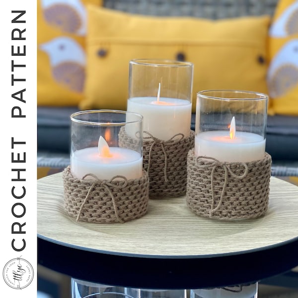 Farmhouse Candle Cozy Crochet PATTERN, Candle Cozy Crochet Pattern, Candle Cover, Crochet Candle Holder Pattern, Farmhouse Candle Holder