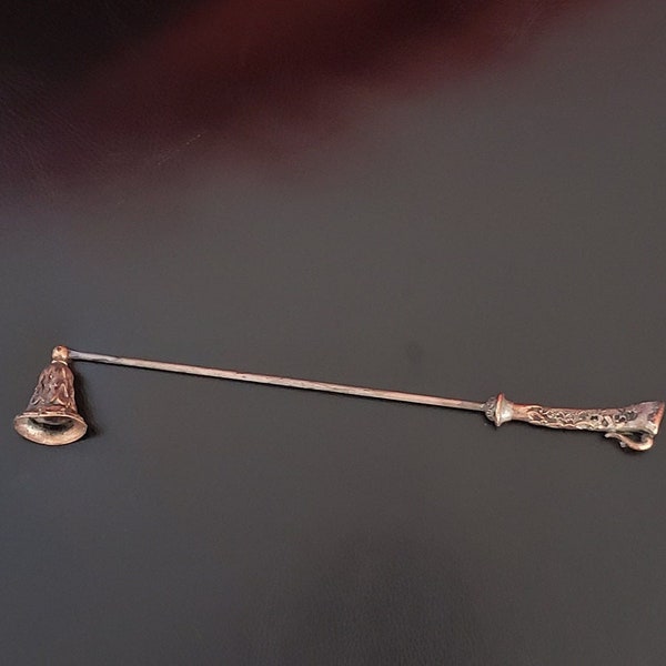 Copper Color Candle Flame Snuffer, Filigree detail, vintage candle snuffer with detailed handle and snuffer