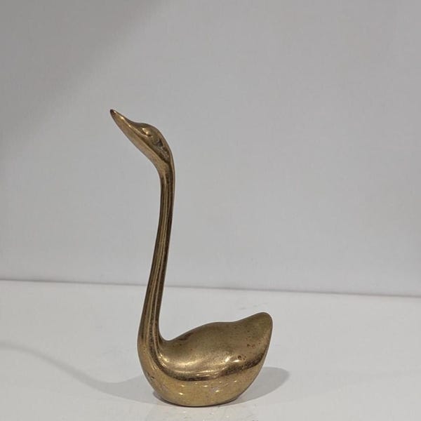 Vintage Solid Brass Swan Figurine,  3.5" Swan Ring Holder