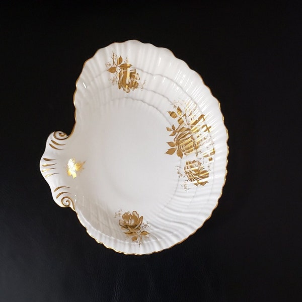 Golden Glory By Hammersley, Hammersley and Co Gold Roses And Leaves Scalloped Shell Shaped snack dish,  Golden Glory Plate