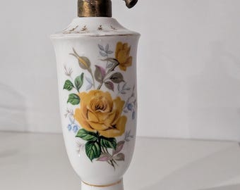 Vintage Porcelain Atomizer, Yellow Rose Floral pattern with gold trim atomiser, **READ**