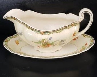 Old Staffordshire Johnson Brothers England Ningpo Gravy Boat and under plate, Vintage Gravy serving set, Gravy boat and dish