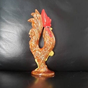 Ceramic Rooster, Vintage Hand Painted 12" Tall  Drip Glaze Ceramic Rooster ,   Retro Farmhouse decor