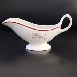 Vintage Gravy Boat,  DURALINE Super Vitrified GRINDLEY Hotelware C0 Gravy Boat,  1960&#39;s  white, red and grey