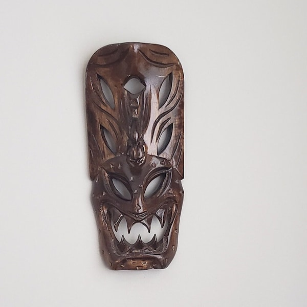 Tiki style hand carved wooden tribal mask , Filipino Bakunawa wood Hand Carved Dragon Mask, Wooden Mask