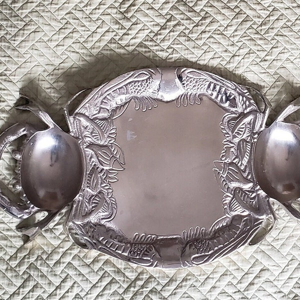 Heavy Metal Crab Platter, Aluminum or Pewter 20 inch long serving tray