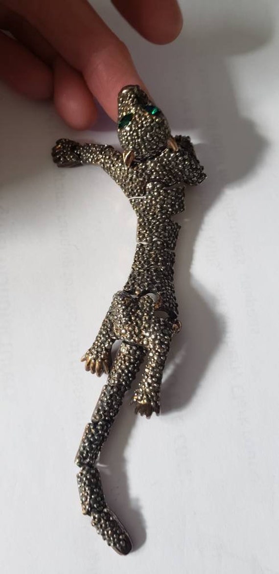 Vintage Articulated Panther Shoulder Pin Brooch w… - image 4