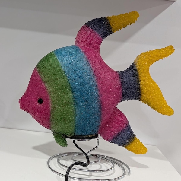 Melted Popcorn Plastic fish Lamp with Spring Stand, multi color Sparkle fish lamp