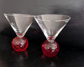 Verres à martini avec base bulle rouge, lot de 2 verres à martini artistiques en verre