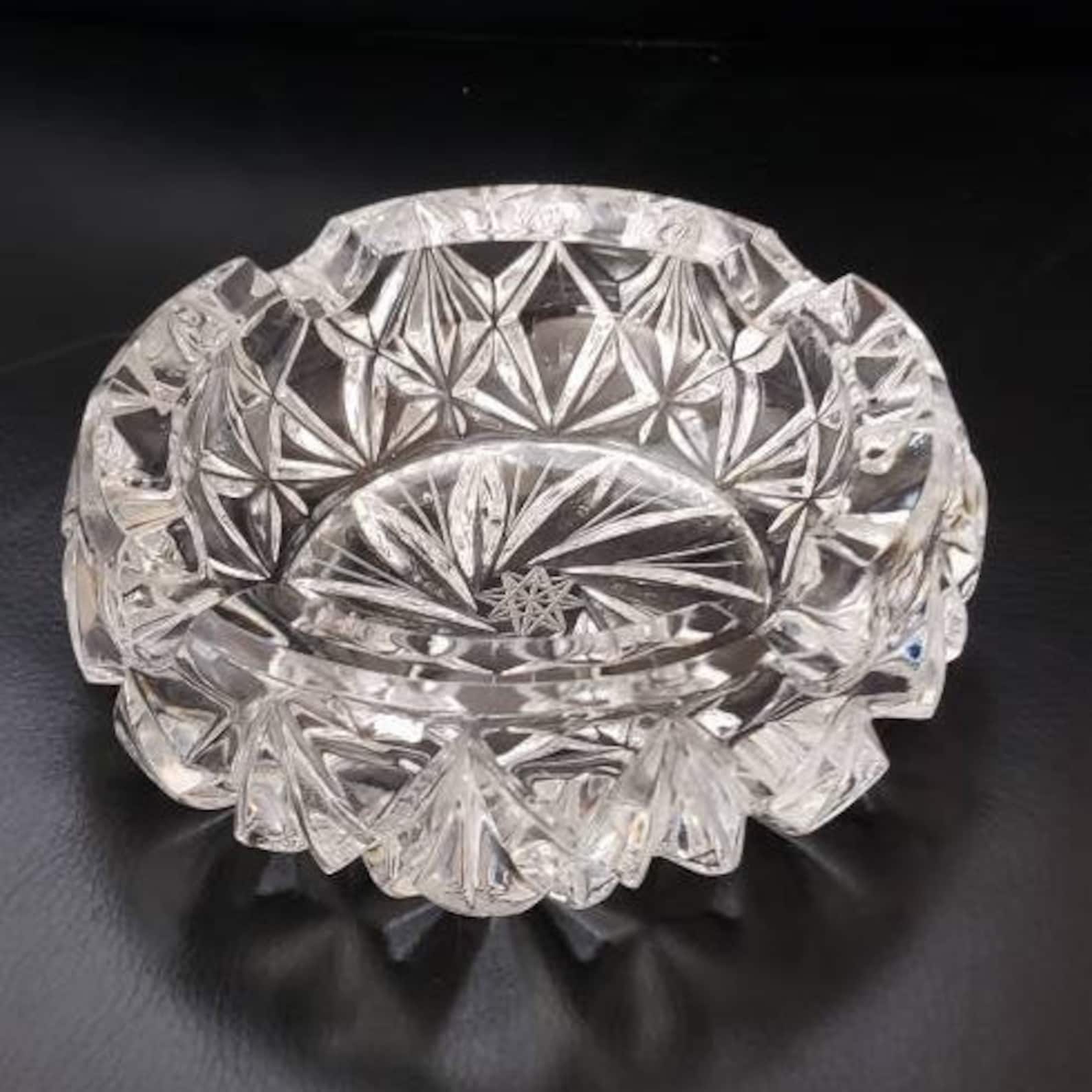 Heavy cut glass ashtray 3 pound pinwheel crystal ashtray Etsy
